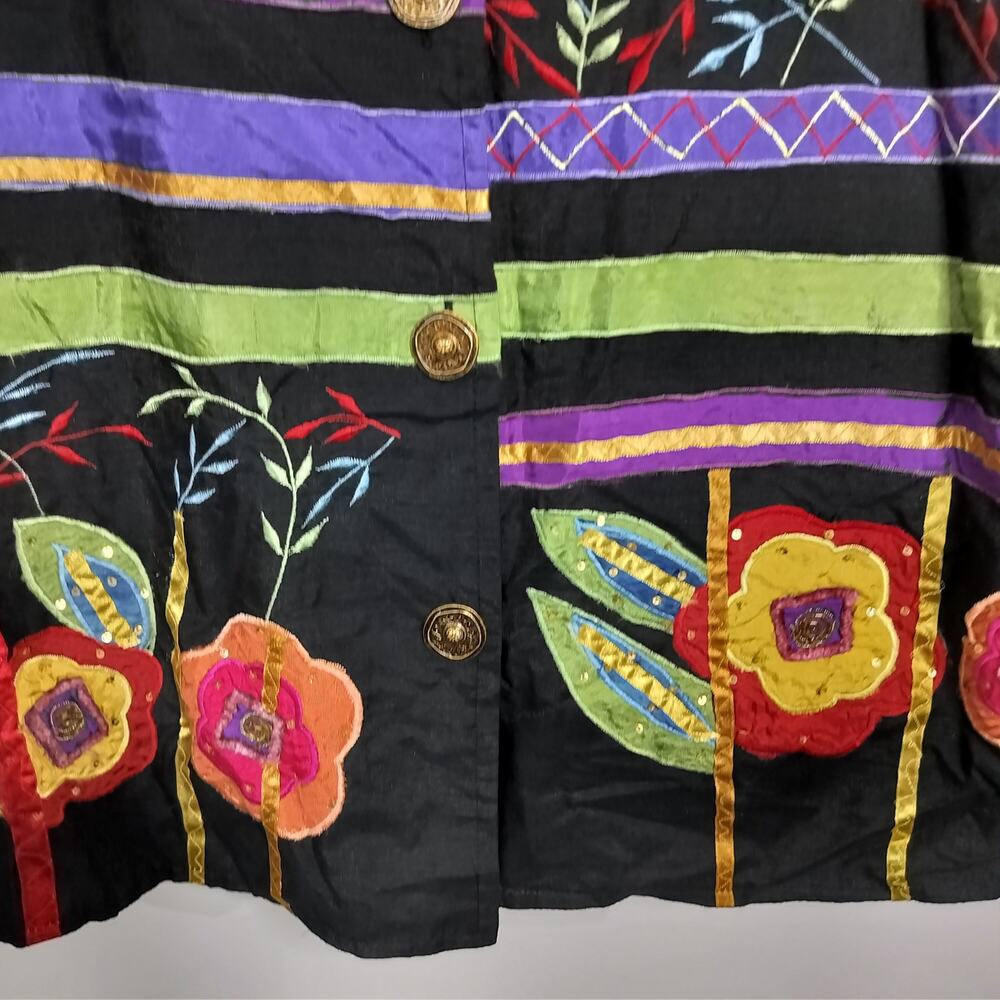 4938)Alex Kim Art to Wear Multicolor Embroidery Patchwork Button Down Top 1X - Picture 6 of 9